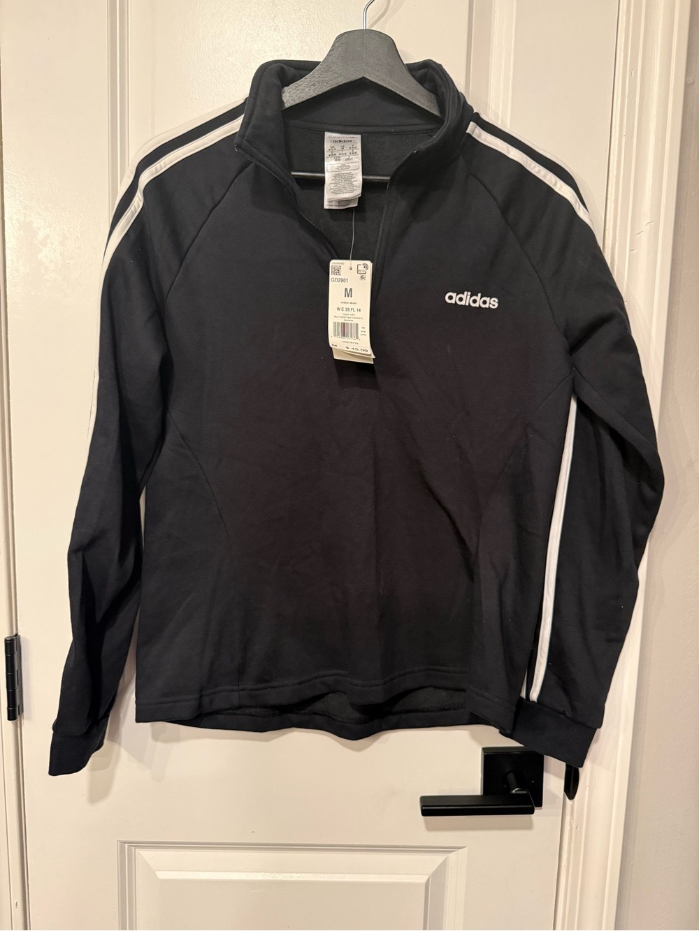 adidas Black Zip-Up Track Sweater with White Stripes
